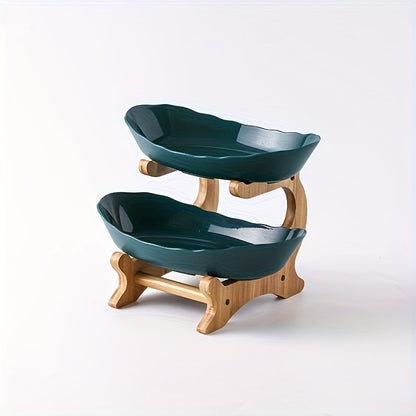 2-3 Tier Fruit Bowl Stand Kitchen Counter Organizer | Tiered Fruit Basket Bread Tray Candy Display | Space-Saving Countertop Storage | Easy Assembly | White Green | Birthday Housewarming Gift