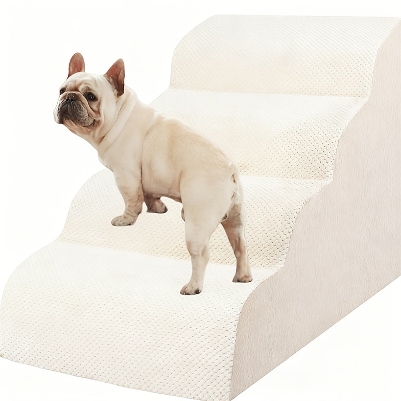 NIUBYA Extra Wide Dog Stairs for Small Dogs – High Density Foam Pet Steps, Non-Slip Bottom, Soft Cushioned Ramp for High Beds Couch Sofa, Ideal for Injured Elderly Dogs, Polypropylene, Compact