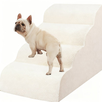 NIUBYA Extra Wide Dog Stairs for Small Dogs – High Density Foam Pet Steps, Non-Slip Bottom, Soft Cushioned Ramp for High Beds Couch Sofa, Ideal for Injured Elderly Dogs, Polypropylene, Compact