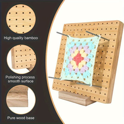 Wooden Crochet Blocking Board Set with 20 Steel Pins and Base Reusable Knitting Blocking Kit for Shaping Lace Shawls Sweaters Beginner Knitting Art Supplies