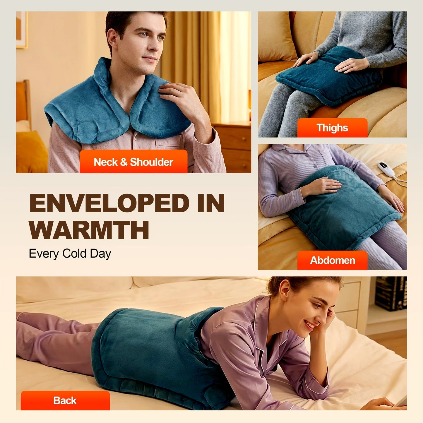 Graphene Heating Pad for Neck Shoulders Back – 130W Weighted Deep Heat 22"x18" 6 Settings Auto Shut-Off Timer Machine Washable Electric Pad