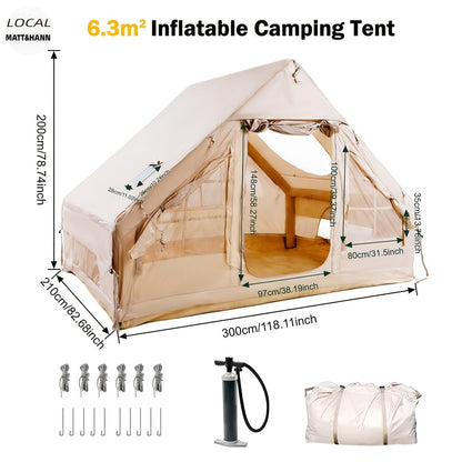 Inflatable Camping Tent 4-6 Person – 4-Season Luxury Air Tent with Manual Pump Easy Setup Windproof Glamping House for Family Outdoor Camping