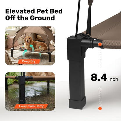 Elevated Dog Bed with Removable Canopy Shade Tent – Portable Raised Outdoor Cooling Pet Cot for Dogs & Cats, Breathable Mesh, Lightweight Foldable Design for Camping, Yard & Patio