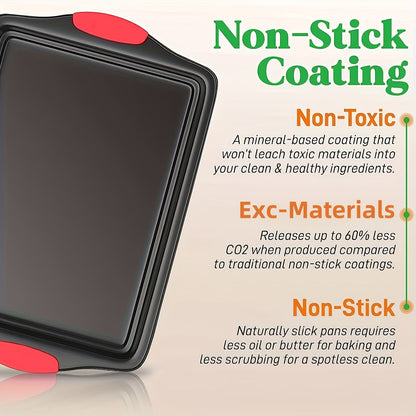 Carbon Steel Nonstick Baking Pan Set 3/9 Pcs – Commercial Grade Oven Safe Bakeware with Red Silicone Handles, Non-stick Inside & Outside, Restaurant Quality Kitchen Cookware for Home Baking
