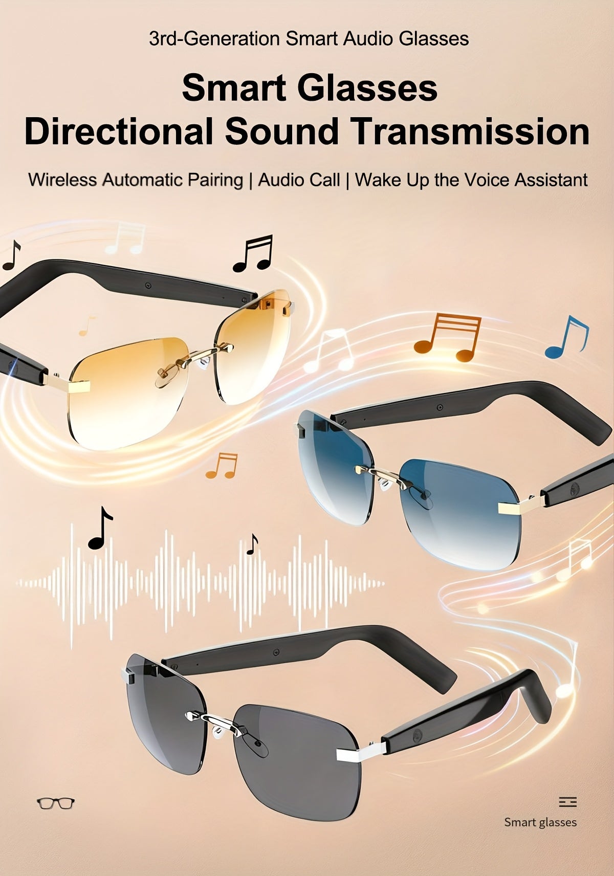Bluetooth Smart Glasses with Touch Controls & Open Ear Audio – Integrated Microphone, Hands-Free Calls & Music, Polarized Lens, Ideal for Outdoor Sports, Driving & Everyday Wear