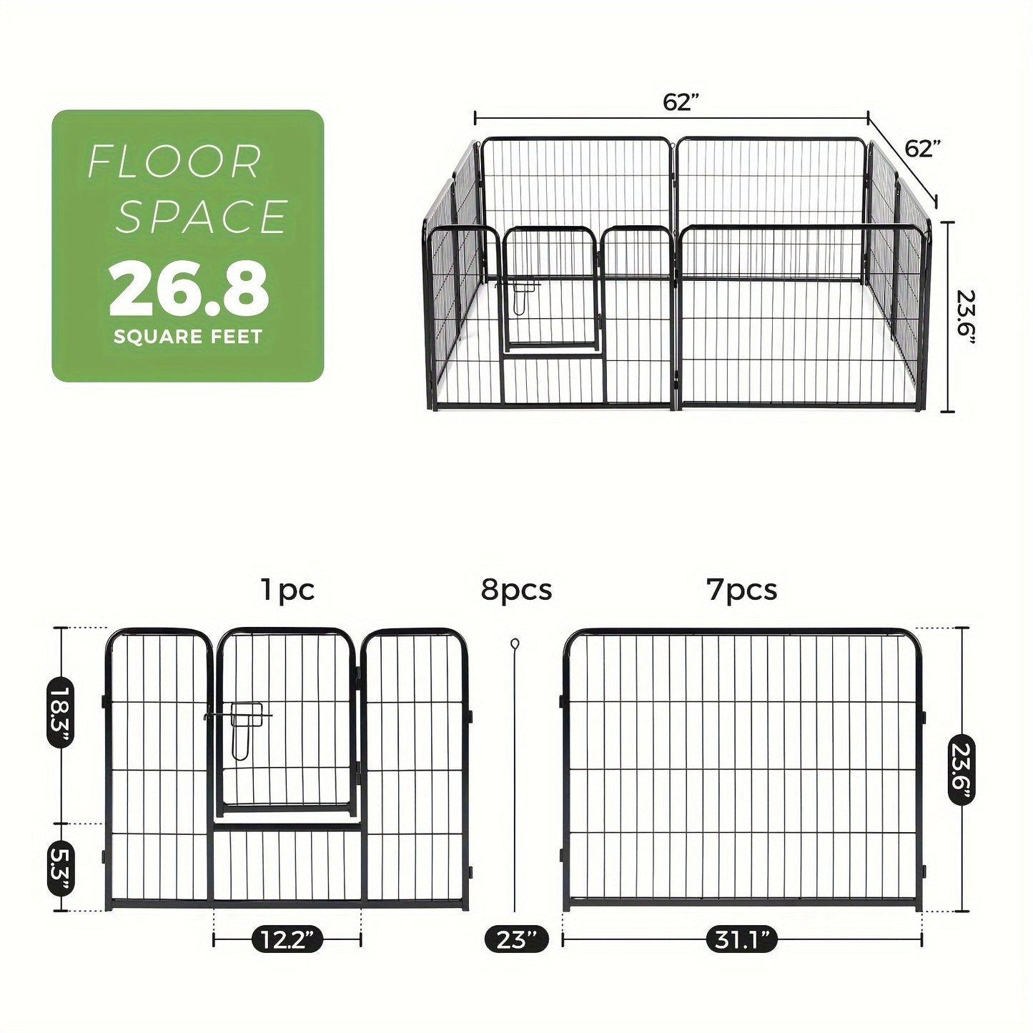 Dog Playpen 8 or 16 Panel DIY Metal Kennel with Door for Large Medium Small Dogs – 24 32 40 Inch Indoor Outdoor Puppy Pen Easy to Assemble & Move