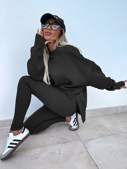 Women's Two-Piece Hoodie Set – Long Sleeve Sweatsuit with Jogger Pants, Solid Color Matching Activewear for Yoga, Running & Fitness, Available in 7 Colors & Sizes S-XL