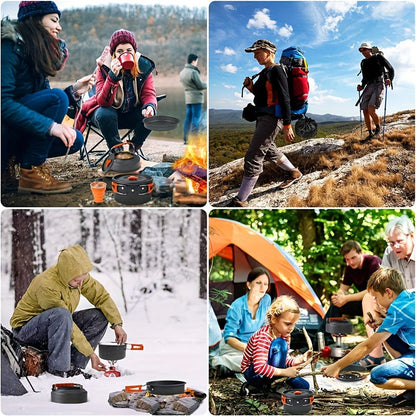 Portable Camping Cookware Set for 2-3 People – Nonstick Pot, Frying Pan & Kettle with Foldable Storage, Lightweight Outdoor Camp Kitchen Kit for Hiking, Backpacking & Travel
