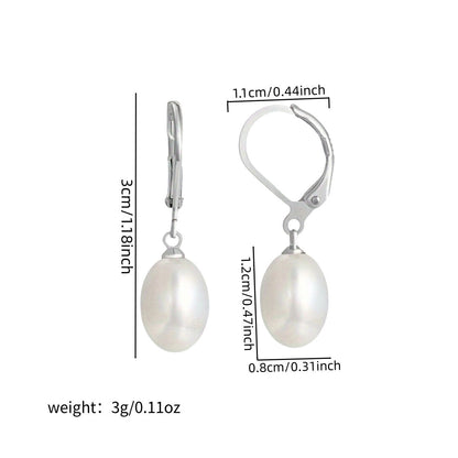 925 Sterling Silver Freshwater Pearl Drop Earrings Elegant French Style Dangle with Lobster Clasp for Women Wedding Bridal Gift Valentine's Day