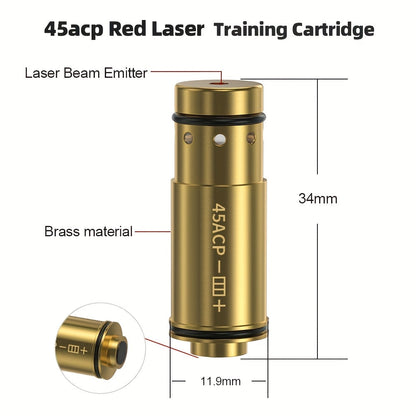 Dry Fire Laser Training Cartridge Multi-Caliber – 9mm / 45ACP / .223Rem Laser Bullet for Dry Fire Training System & Bore Sighter, Durable Copper, Class IIIA 650nm, 9 Batteries Included – Shooting Gift for Men