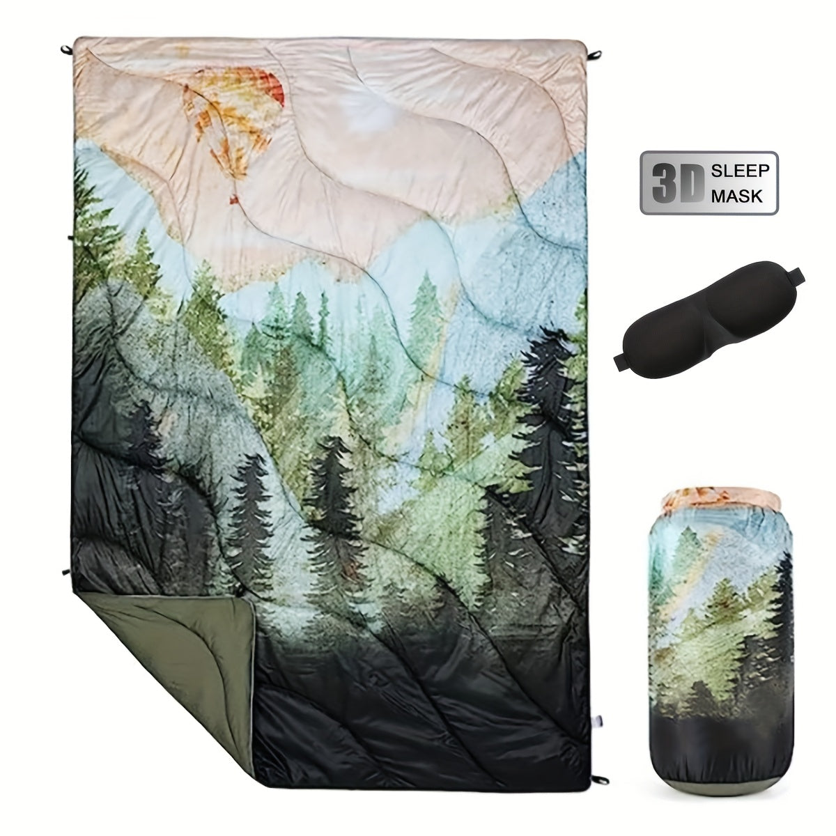 Outdoor Puffy Camping Blanket 55x79 Inch Lightweight Down Alternative Ultra Warm Hammock Top Quilt – Printed Camping Blanket for Traveling, Picnic, Beach Party & Cold Weather | 140x200cm