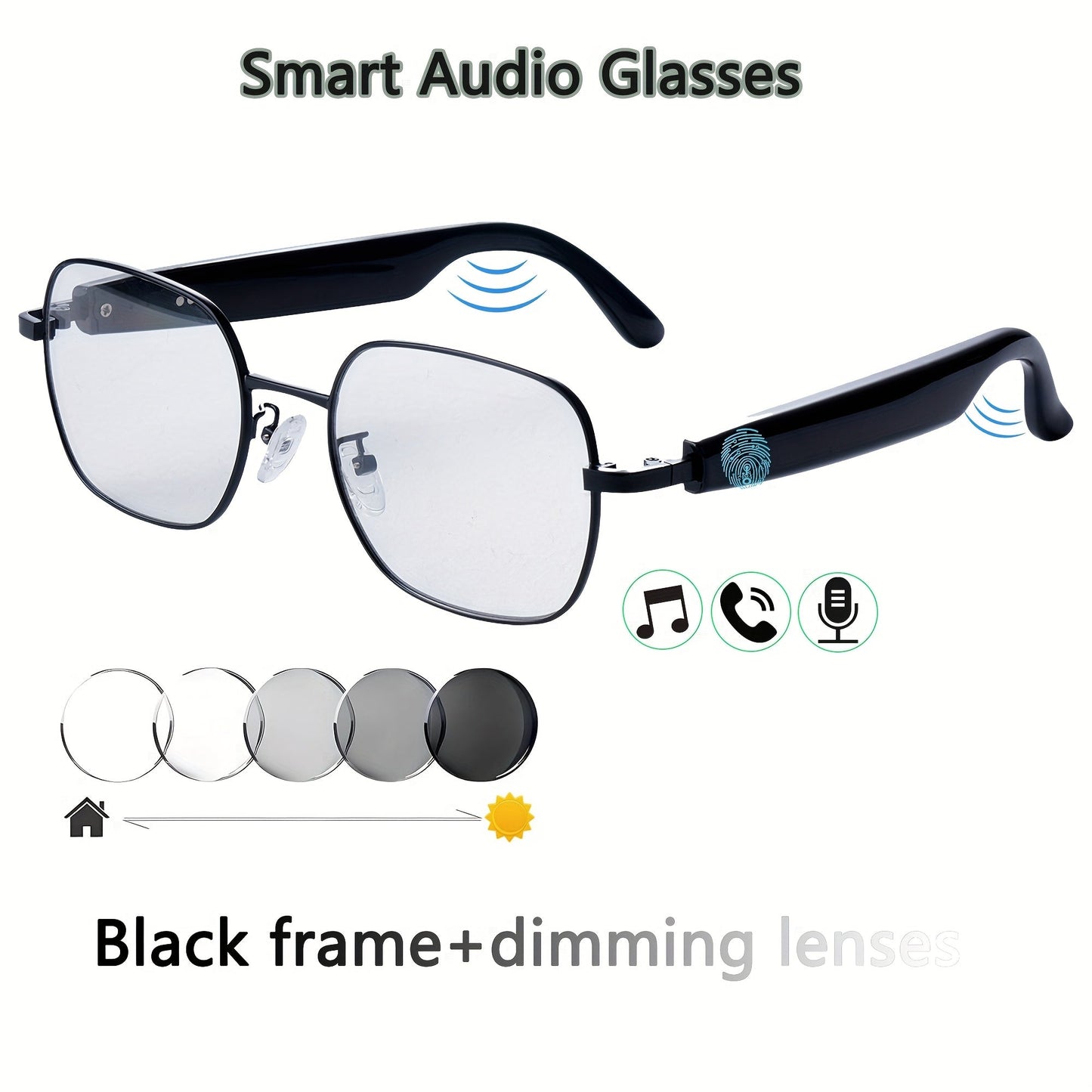 Photochromic Smart Glasses with Bluetooth Audio – Auto Color Changing Lenses, Anti Blue Light, Wireless Music & Calls, Sports Driving Unisex Eyewear, Great Holiday Gift
