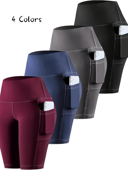 Women's High Waist Biker Shorts with Tummy Control & Pocket – Stretch Knit Polyester Athletic Shorts for Gym, Workout, Yoga, Cheerleading & Casual Wear, Sizes XS–XXL