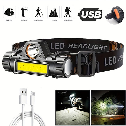 Rechargeable COB LED Headlamp 4-Pack – Super Bright USB Rechargeable Headlight with Magnetic Base, Long Range & COB Modes, Adjustable Hard Hat Clip, 500mAh Battery for Camping, Hiking, Fishing & Work