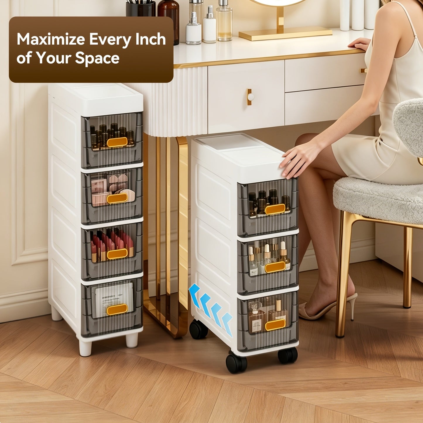 Slim Rolling Storage Cabinet with Drawers and Wheels Waterproof PP Organizer 3 4 5 6 Tier for Bathroom Kitchen Bedroom Small Spaces – Narrow Drawer Unit