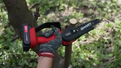 Mini Chainsaw Cordless 6 Inch Battery Powered Electric Chainsaw with Safety Guard Adjustable Chain Ergonomic Grip for Tree Trimming Branch Cutting Yard Work - Gift for DIY Home Garden Outdoor