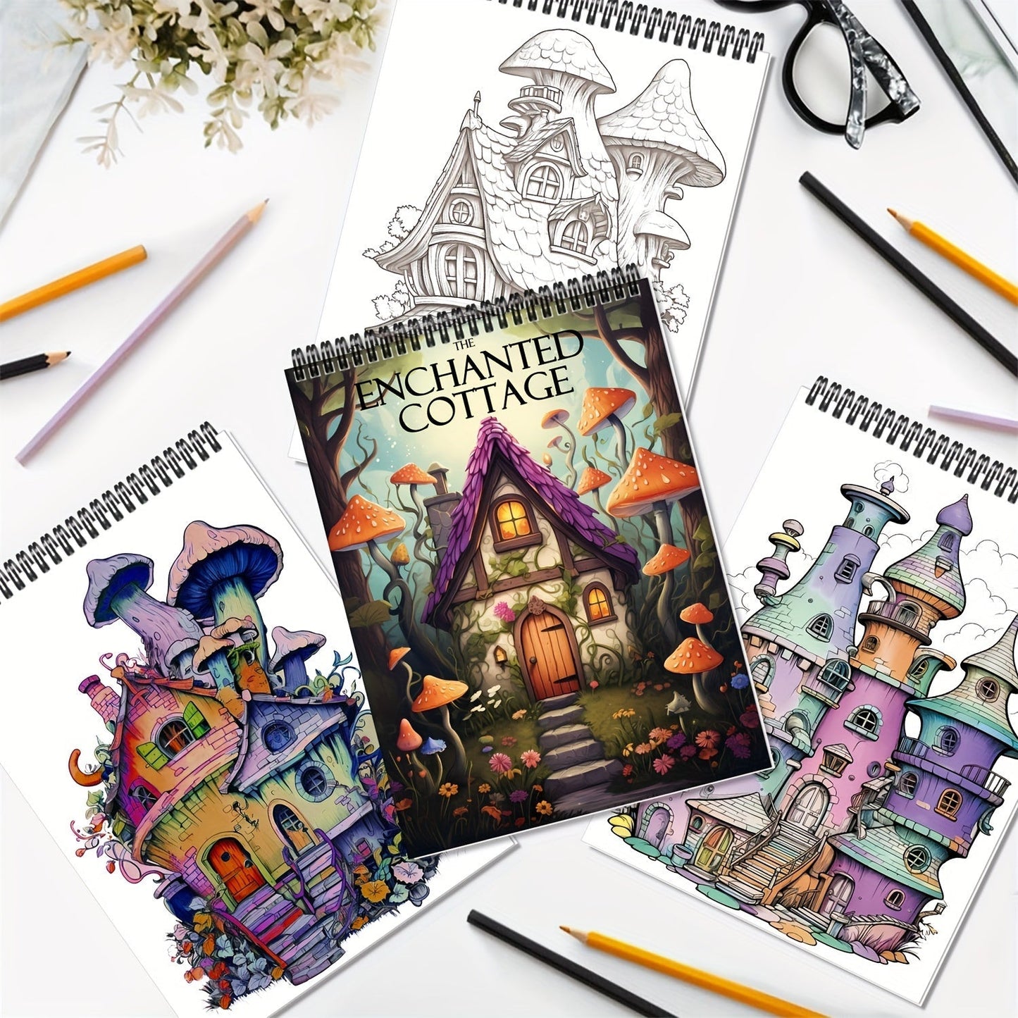 Adult Coloring Books Set of 5 with 150 Unique Designs – Spiral Bound Mindfulness Art Books Featuring Butterflies, Cats, Ocean, Cottage & Magical Wishes – Perfect Stress Relief Gift for Women, Men & Teens