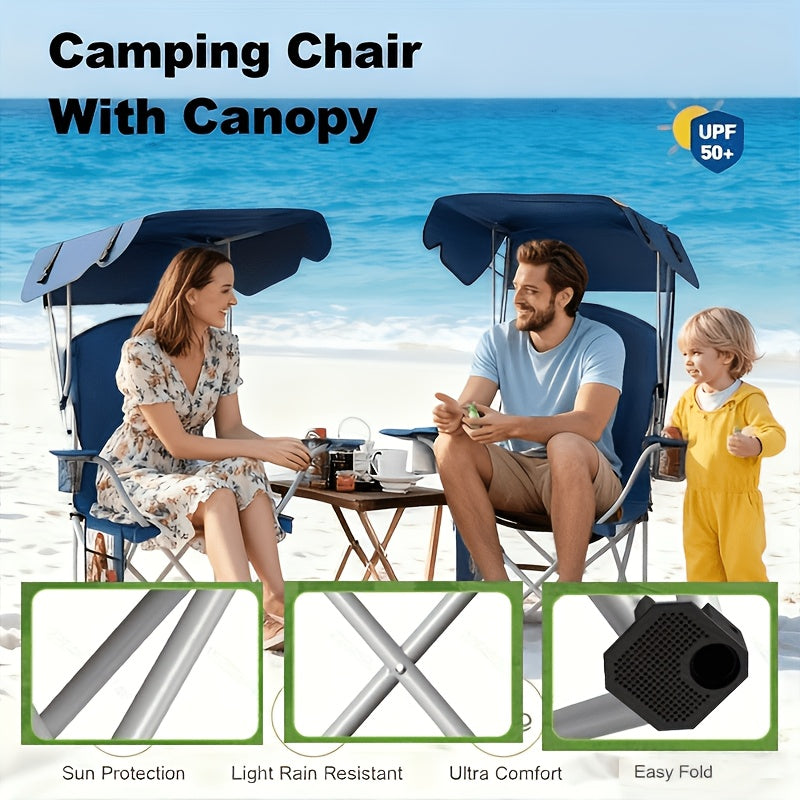 Portable Camping Chair with Canopy – Folding Chair with UV Sun Shade 600D Oxford Fabric Lightweight & Durable for Camping Beach Picnics Fishing & Sports, 4 Colors