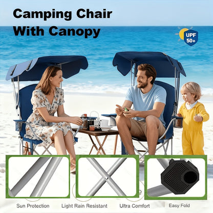 Portable Camping Chair with Canopy – Folding Chair with UV Sun Shade 600D Oxford Fabric Lightweight & Durable for Camping Beach Picnics Fishing & Sports, 4 Colors