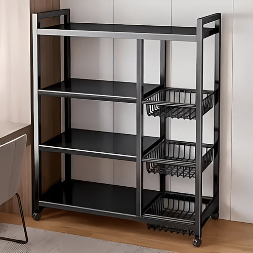 Rolling Metal Storage Cart with Wire Baskets & Wheels – Adjustable 3 or 4 Tier Movable Shelf Rack for Kitchen, Office, Garage & Pantry Organization, Sturdy Metal Organizer Cart with Locking Casters