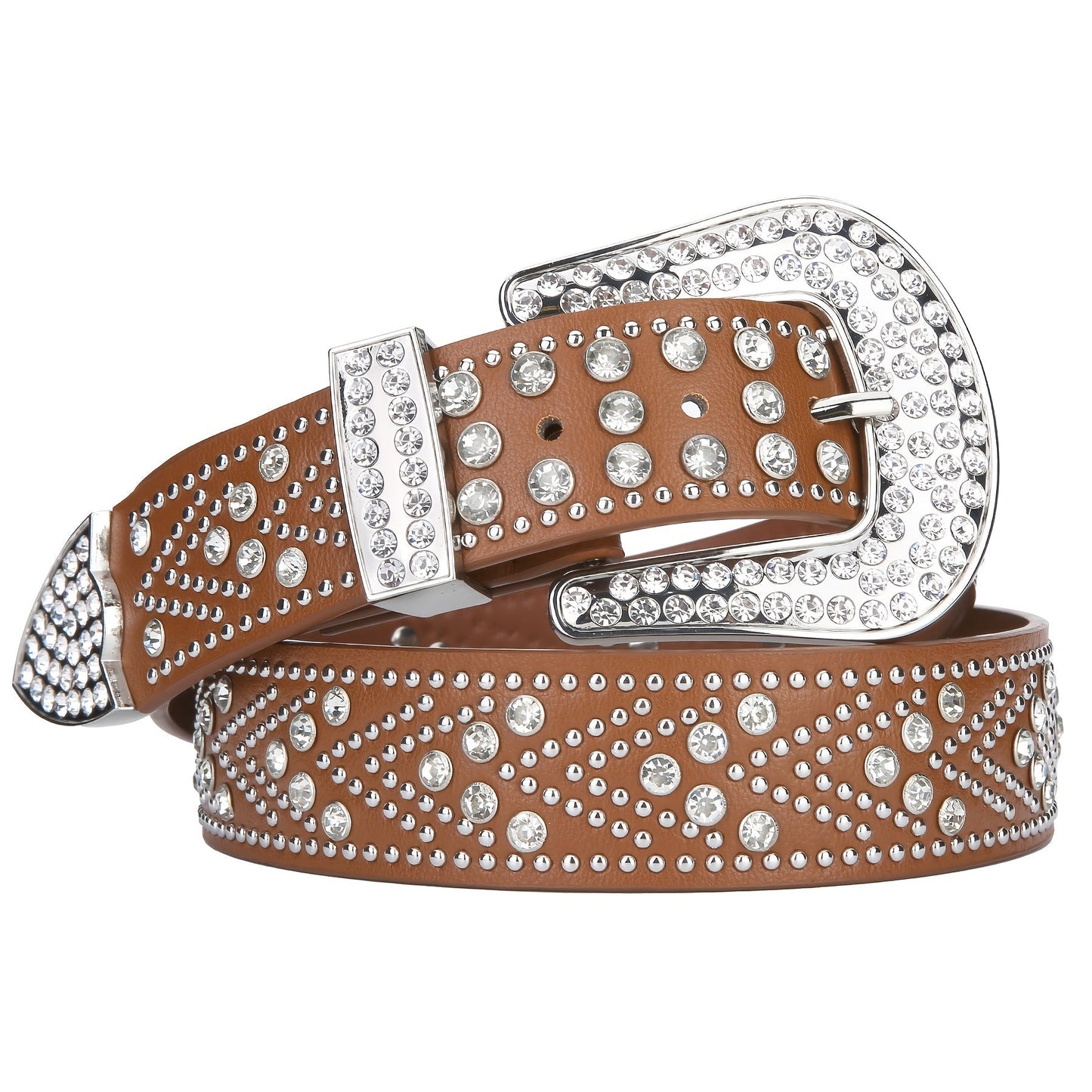 Studded Rhinestone Belt for Men & Women – Bling Y2K Western Cowboy Cowgirl Faux Leather Belt with Gold Metal Buckle, Punk Style, Sizes 28–44