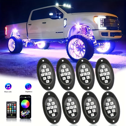 RGB LED Rock Light Kit for Trucks & Off-Road Vehicles - Sound Activated APP & Remote Dual Control, Multi-Color Underglow Chassis Neon Lights for Pickup Trucks, SUVs & 4x4, 4/6/8/10 Pod Options