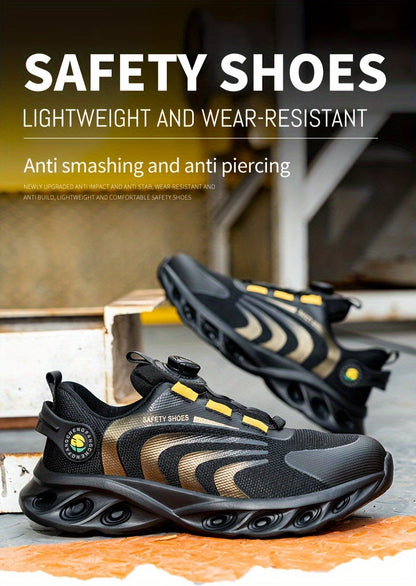 Men's Steel Toe Safety Shoes Wide Width Puncture-Proof with Rotating Buckle – Non-Slip Cushioned Work Boots for Construction, Industrial & Warehouse, Sizes US 6.5–13.5