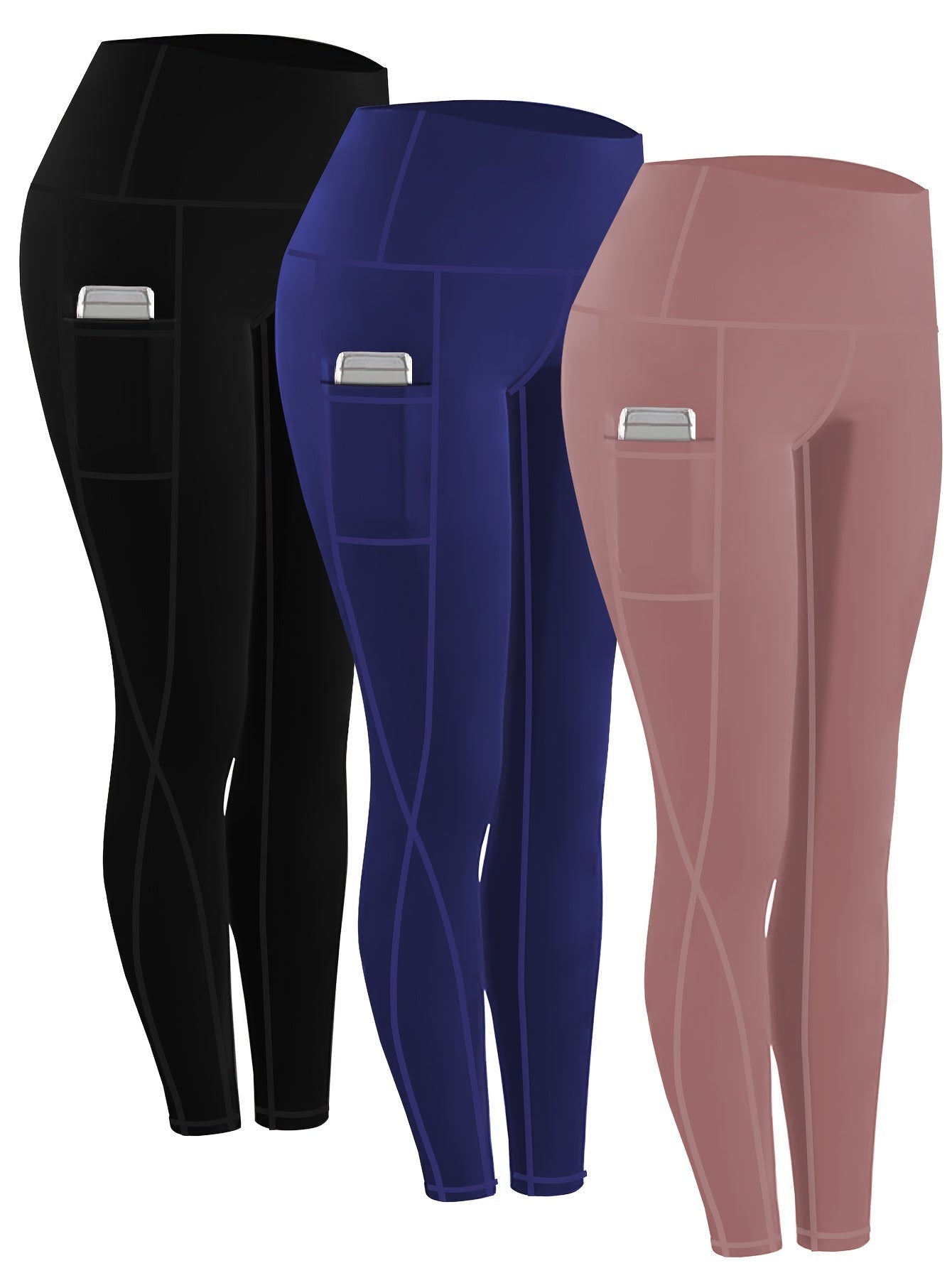Women's High Waist Compression Leggings 3-Pack with Pockets 230g Breathable Tights for Yoga Fitness Sports Daily Wear – All Seasons Multi-Color Shapewear S-XXL