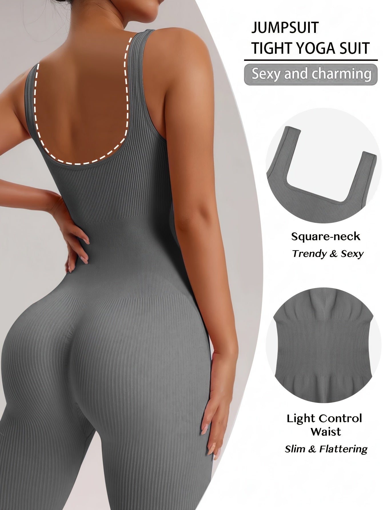 Women's Sleeveless Square Collar Jumpsuit – 90% Nylon Stretch Fabric, Thick & Opaque Active Wear for Yoga, Pilates, Running, Fitness & Everyday Events, Sizes S-XL, Multiple Colors