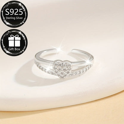 S925 Sterling Silver Heart Anklet for Women – Adjustable Cubic Zirconia Accent Ankle Bracelet, Romantic Valentine's Day & Beach Vacation Jewelry in Silver & Gold, Lightweight 1.3g Vintage Style