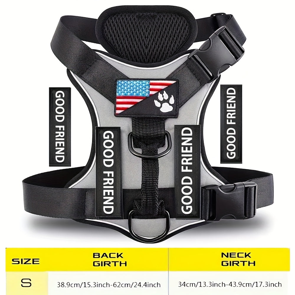 Service Dog Harness Vest with 5 ID Patches – Reflective Adjustable Oxford Vest with Breathable Mesh Lining, Service Dog ID System for Small Medium Large Dogs, Sizes XS-XL, Public & Mobility Aid