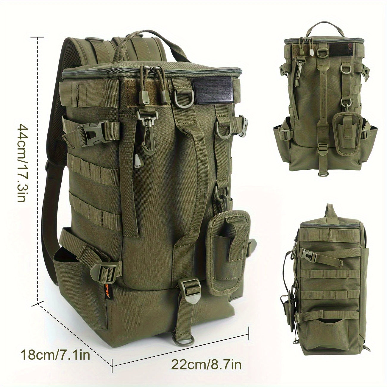 Lightweight Fishing Backpack 2-Piece Set Waterproof Nylon Angler Daypack with Scissors Pouch Zipper Tackle Organizer for Outdoor Hiking Travel Black Army Green Khaki