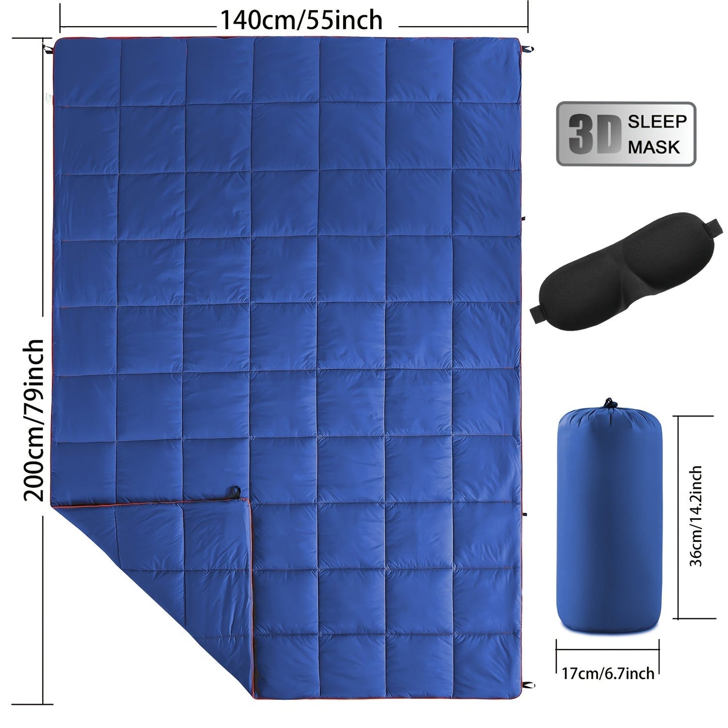 Outdoor Puffy Camping Blanket 55x79 Inch Lightweight Down Alternative Ultra Warm Hammock Top Quilt – Printed Camping Blanket for Traveling, Picnic, Beach Party & Cold Weather | 140x200cm