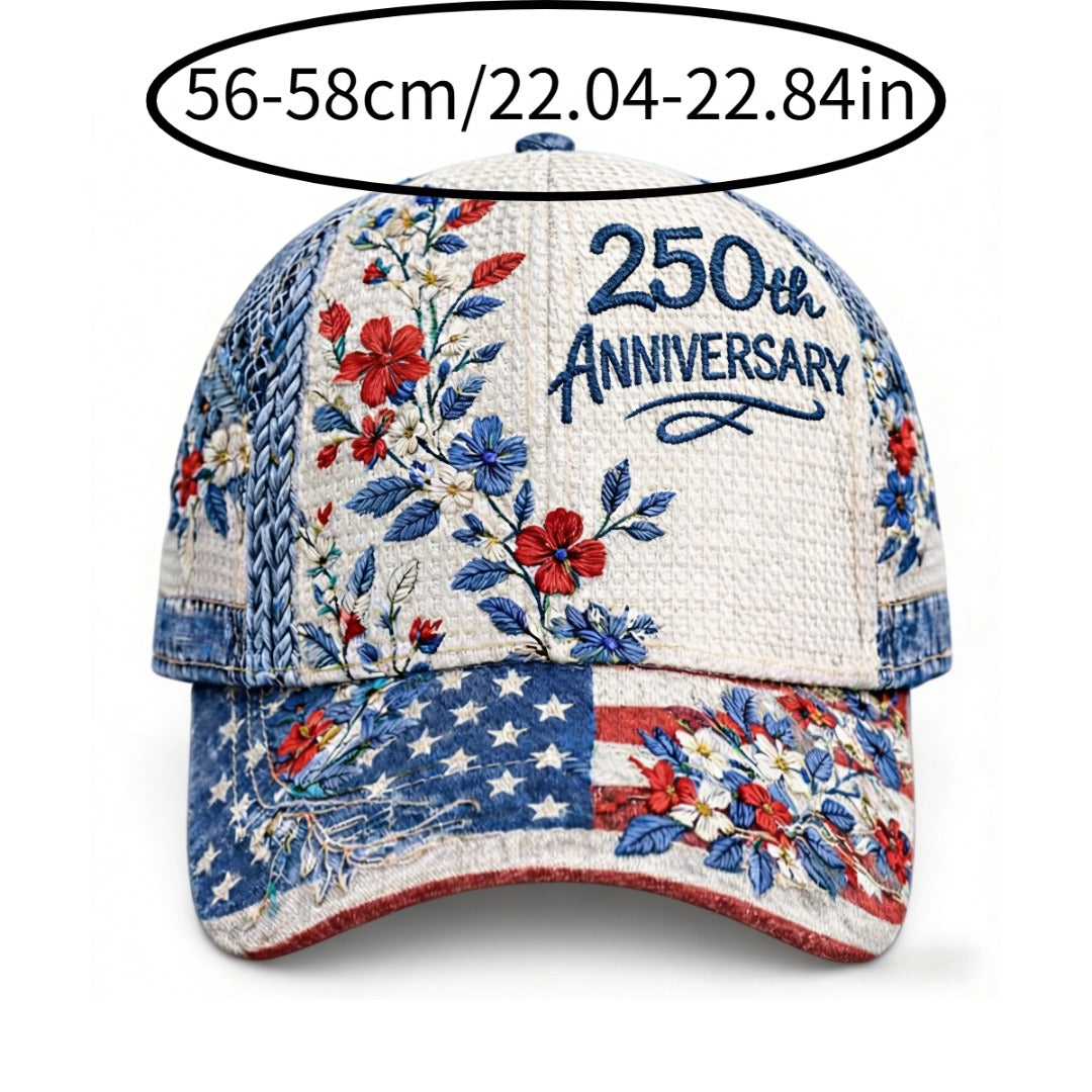 250th Anniversary Patriotic Baseball Cap – Digital Floral Print, Vintage Style Adjustable Dad Hat for Men & Women – Curved Brim Sun Hat for Independence Day & Everyday Wear