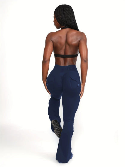 Women's High Waist Flare Pants 3-Pack – Butt Lifting Tummy Control Quick-Dry Cargo Style Leggings Tracksuit Casual Sports Full-Length Trousers Black Gray Green
