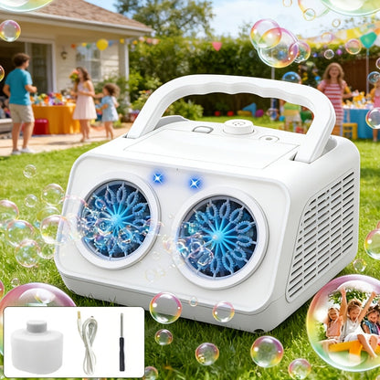 Automatic Bubble Machine Upgraded Thickened 2-Fan Design 20000 Plus Bubbles Per Minute Plugin or Battery Powered Portable Indoor Outdoor Bubble Blower for Birthday Party Wedding Kids White Black