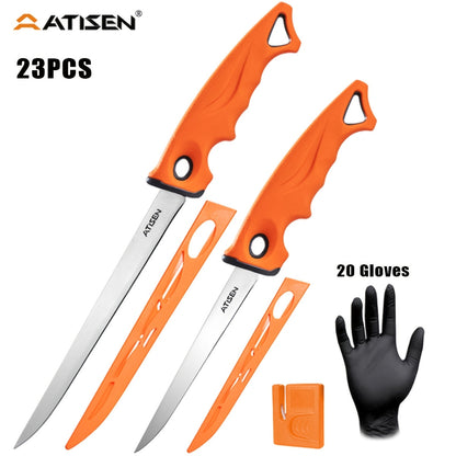 Fishing Knife Set 7/23/104/107 Piece – Stainless Steel Fillet Boning & Gutting Knives with Line Cutter, Camping Cutting Carving Tool Kit, Perfect Fisherman Gift for Men