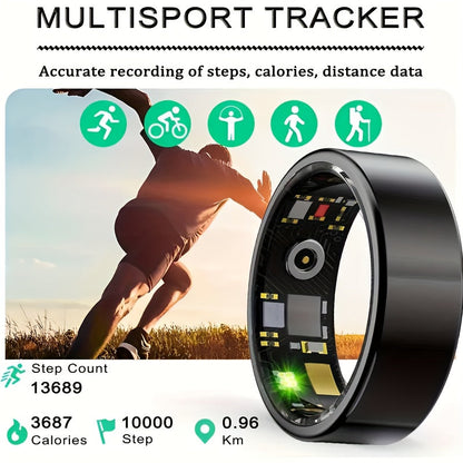 Smart Ring with Charging Case for Men & Women – Health Fitness Tracker, Sleep Tracker, Step Counter, Distance Monitor, Compatible with iPhone & Android, Sizes 7-13, Black, Silver & Gold
