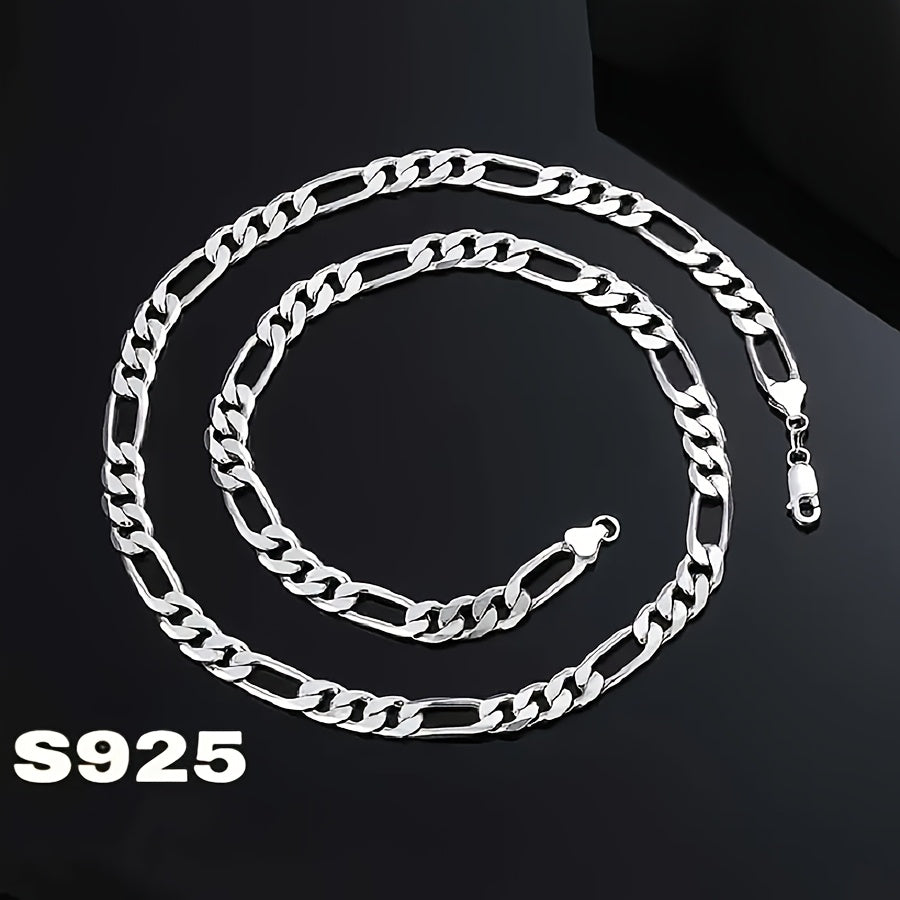 Italian 925 Sterling Silver 8mm Figaro Chain Necklace for Men & Women – Bold Retro Minimalist Design, Unisex Thick Link Necklace with Gift Box, Sizes 20–24 Inches