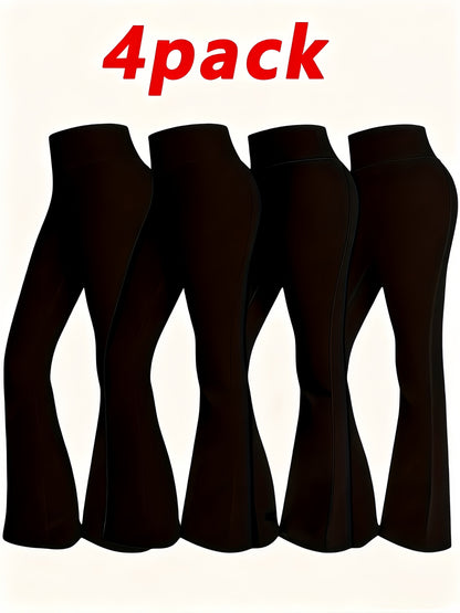 Women's 4-Piece High Waist Bell Bottom Flare Pants Set – Front Slit Casual Summer & Spring Outfit, Figure-Flattering Lounge Wear, Black & Mixed Colors, Sizes S-XXL