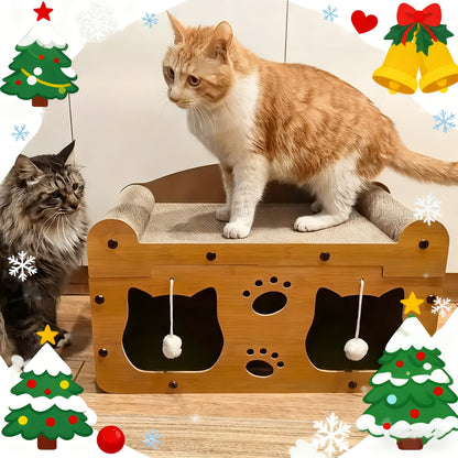 Large Cat House with Scratcher Pads & Plush Ball Toys – Ventilated Indoor Outdoor Cat Shelter, Choose Single Door, Double Door or Luxury Double-Layer Design, Great Cat Gift