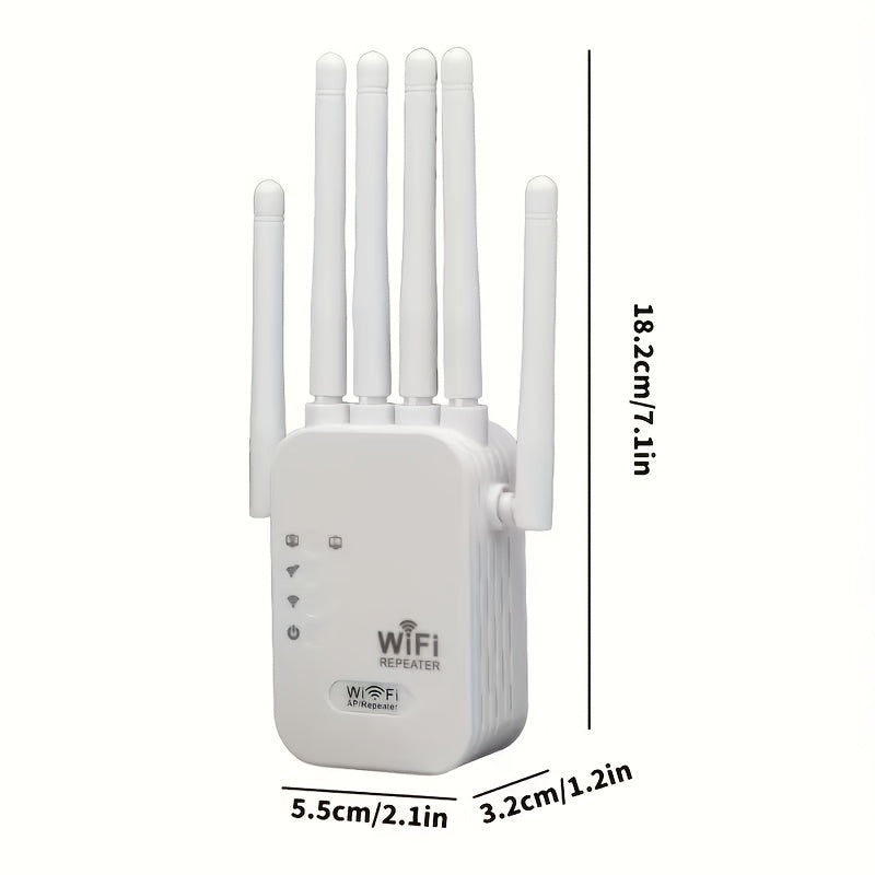 WiFi 6 Range Extender 1200Mbps Dual Band 2.4GHz 5GHz Mesh Network Booster 6 Antenna High Speed Signal Amplifier One-Click Setup Full Home Coverage for Smart TV Gaming Console Smartphone Tablet