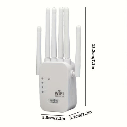 WiFi 6 Range Extender 1200Mbps Dual Band 2.4GHz 5GHz Mesh Network Booster 6 Antenna High Speed Signal Amplifier One-Click Setup Full Home Coverage for Smart TV Gaming Console Smartphone Tablet