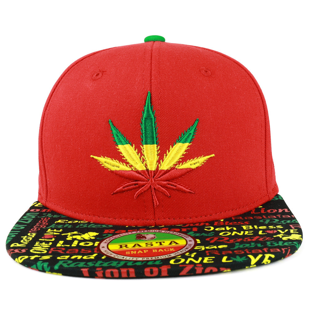 Rasta MJ Leaf 3D Embroidered Flat Bill Snapback Cap – Hip Hop Reggae Hat, Adjustable Snapback, One Size Fits Most, Unisex Streetwear Baseball Cap