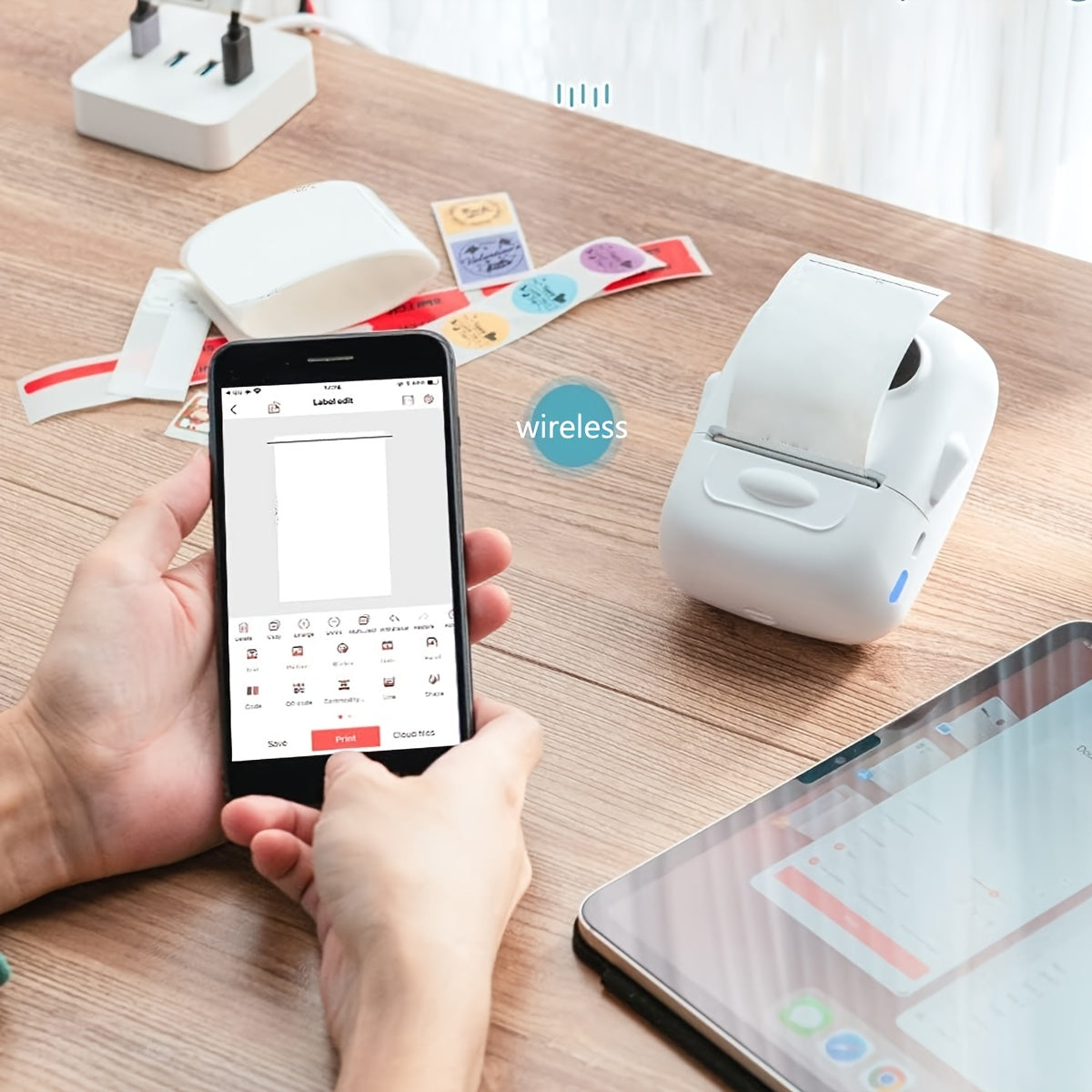 Marklife 2-Inch Portable Wireless Thermal Label Printer – Bluetooth Inkless Sticker Maker for iPhone & Android, Small Business Shipping Labels, Kitchen Office Home, Includes 1 Roll Labels