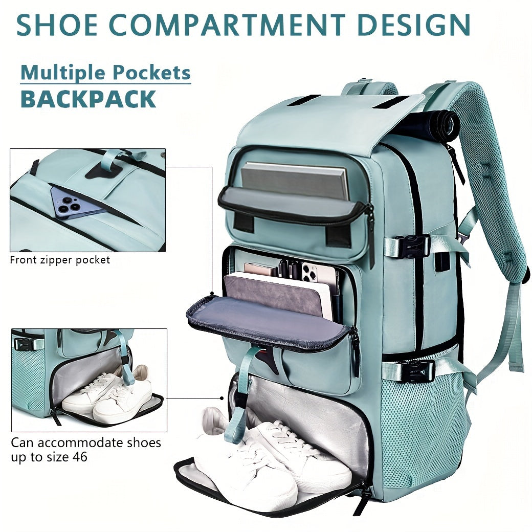 Large Laptop Backpack with Shoe Compartment – Multi-Functional Travel Backpack for Men & Women, Business, College & Carry-On Bag with USB Charging Port, Waterproof, Fits 15.6" Laptop