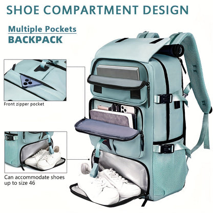 Large Laptop Backpack with Shoe Compartment – Multi-Functional Travel Backpack for Men & Women, Business, College & Carry-On Bag with USB Charging Port, Waterproof, Fits 15.6" Laptop