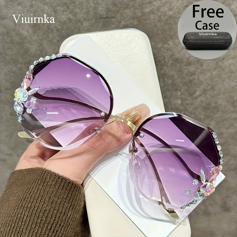 Women's Diamond-Accented Fashion Sunglasses with Case – Gradient UV Protection Lenses, 7 Colors – Stylish Eyewear for Daily Wear, Parties & Summer
