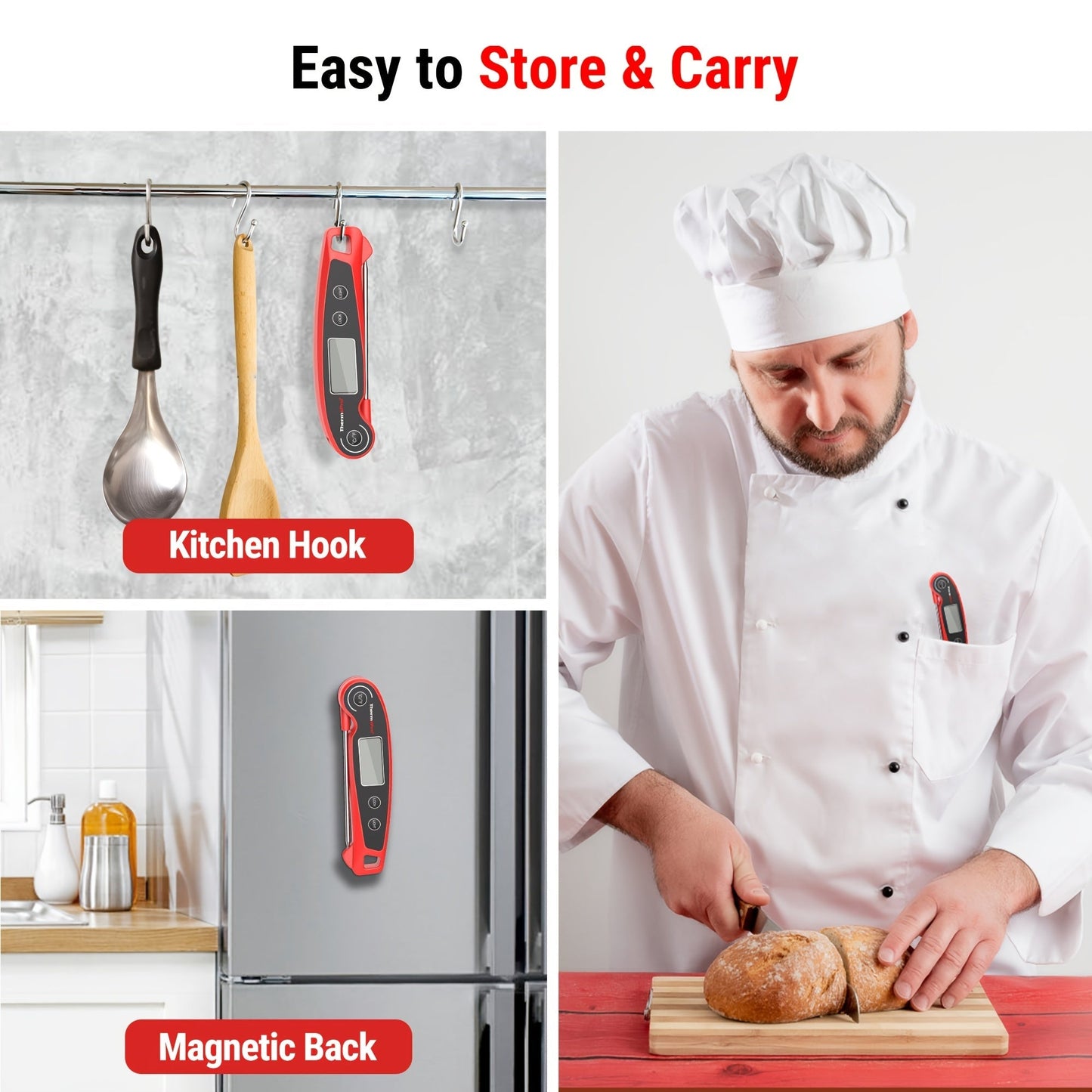 Instant Read Meat Thermometer Digital Food Thermometer | 2-3 Second Fast Read Motion Sensing Auto-Wake | Foldable Probe -58°F to 572°F | BBQ Grill Smoker Candy Oil Kitchen Cooking