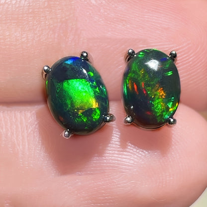 Black Opal Earrings S925 Sterling Silver Genuine Black Opal Inlay October Birthstone Stud Earrings for Women - Elegant Daily Vacation Jewelry Birthday Christmas Gift for Her